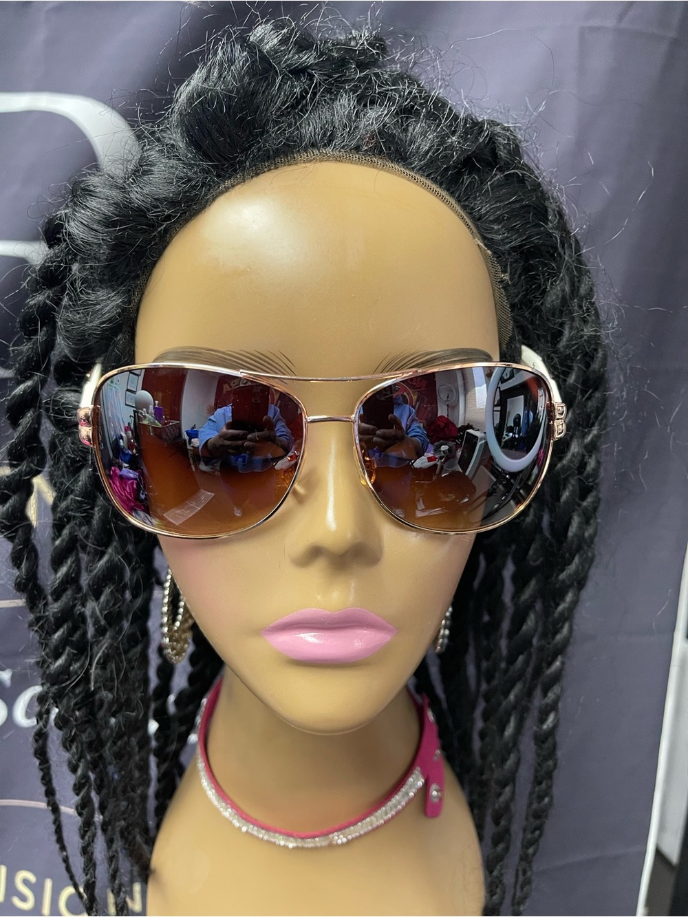 Aviator Fashion Sunglasses in Brown with Pink Accents